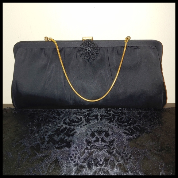 Handbags - Vintage Black Satin Evening Bag